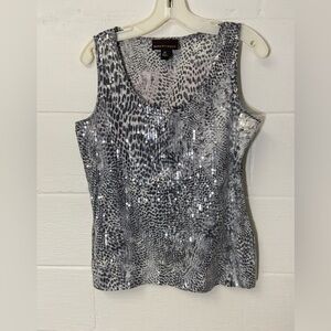 Dana Buchman Gray and White Sequin Tank Top